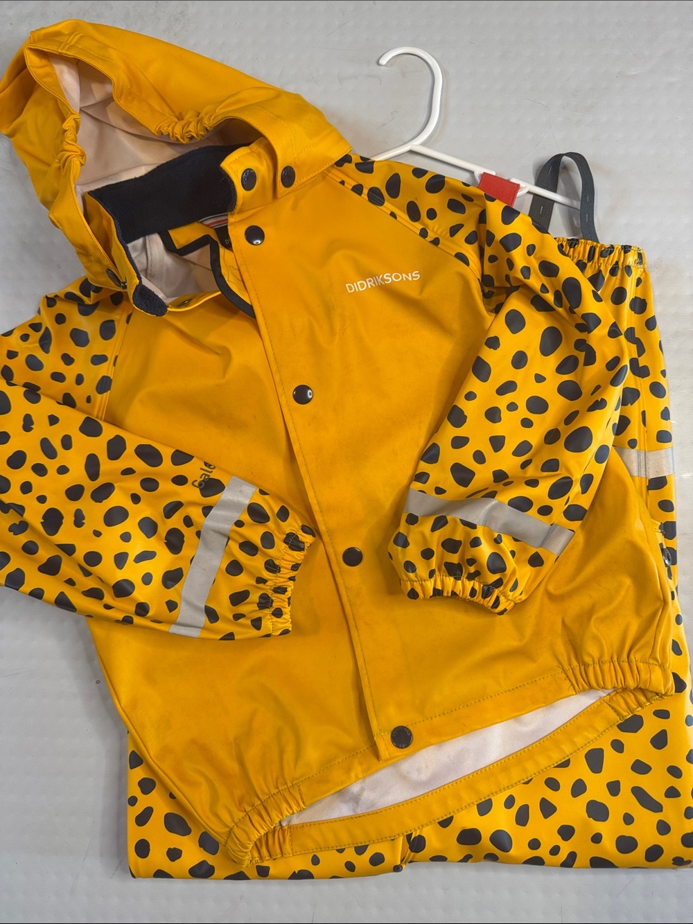 Yellow Kids Waterproof Rain Set with Black Spot Print